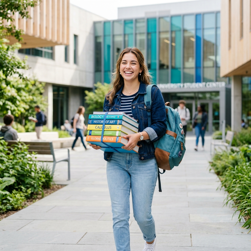 Estudiante feliz con libros